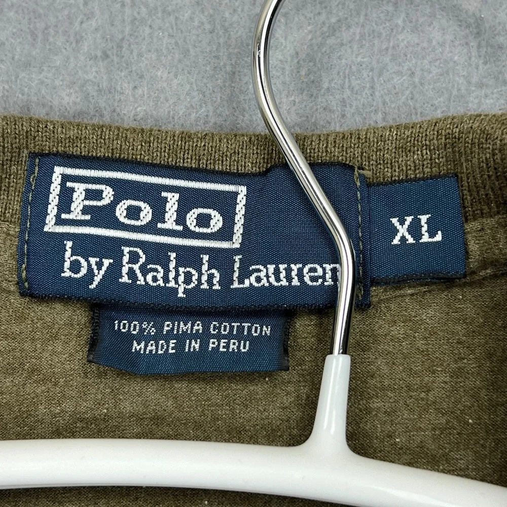 Polo Ralph Lauren Shirt Men's‎ XL Brown/Green Pima Collared Long Sleeve Peru
